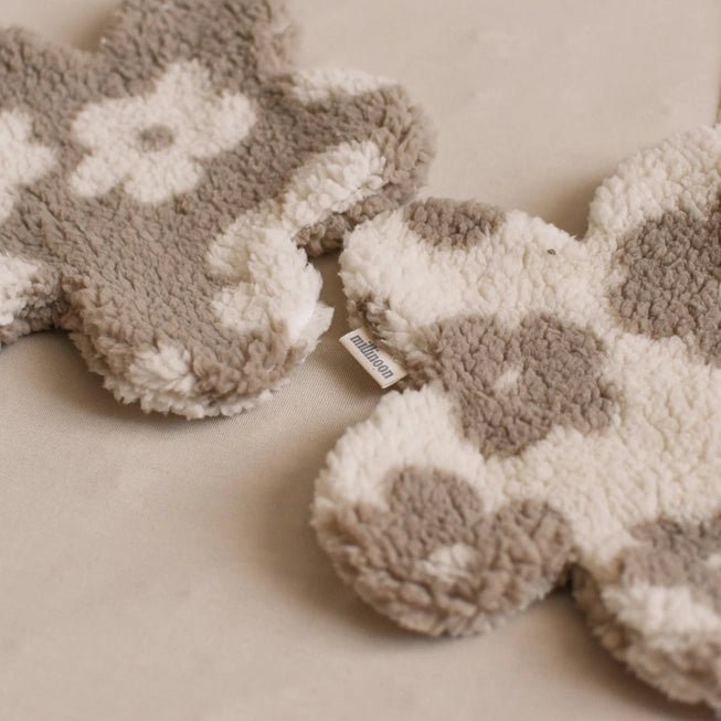 Attache Tétine Big Fleur Marguerite en Sherpa - Taupe / écru - Lina et Compagnie