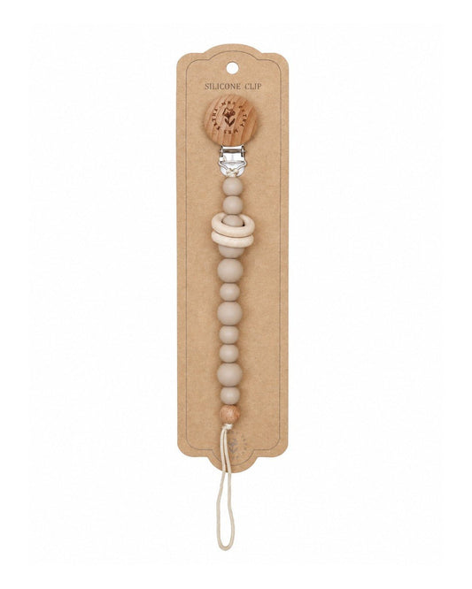 Attache-tétine bébé en silicone et bois - Gris - Lina et Compagnie