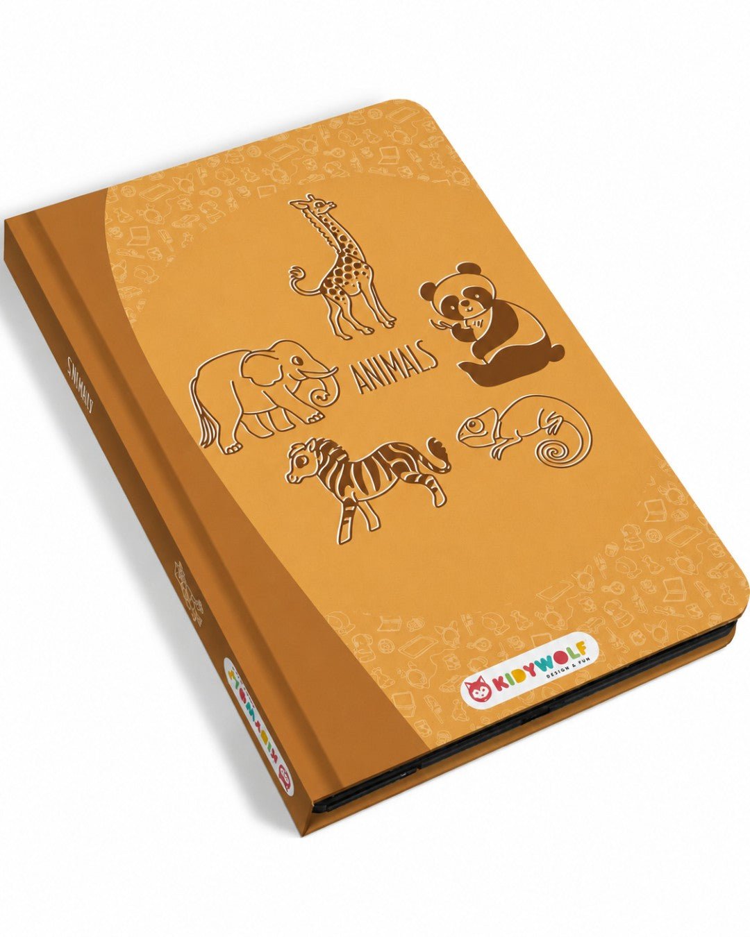 Tablette à dessin jaune KIDYDRAW-MINI Animaux de Kidywolf, avec écran LCD, stylet et 30 illustrations à décalquer.