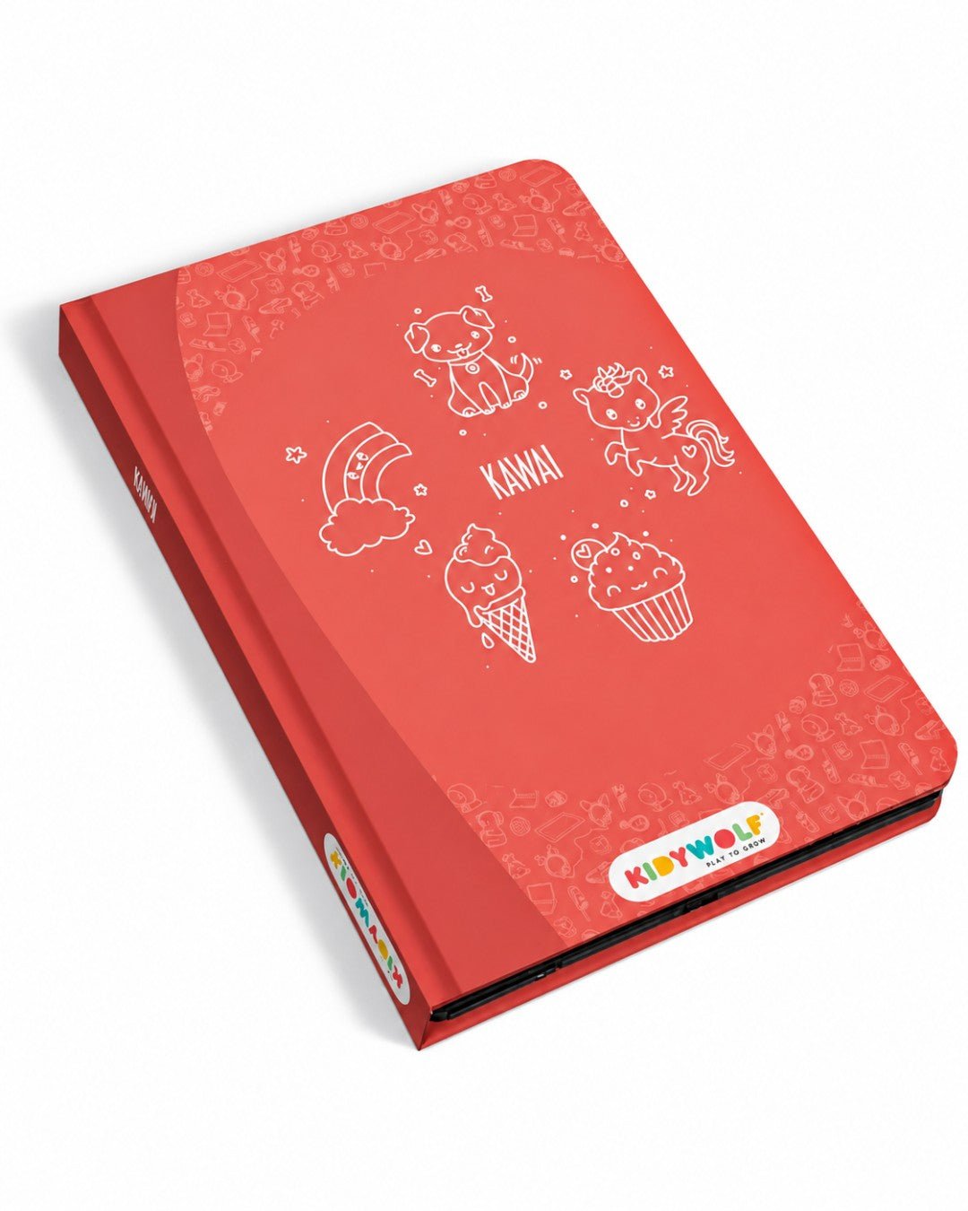 Tablette à dessin rouge KIDYDRAW-MINI Dessins japonais de Kidywolf, avec écran LCD, stylet et 30 illustrations à décalquer.