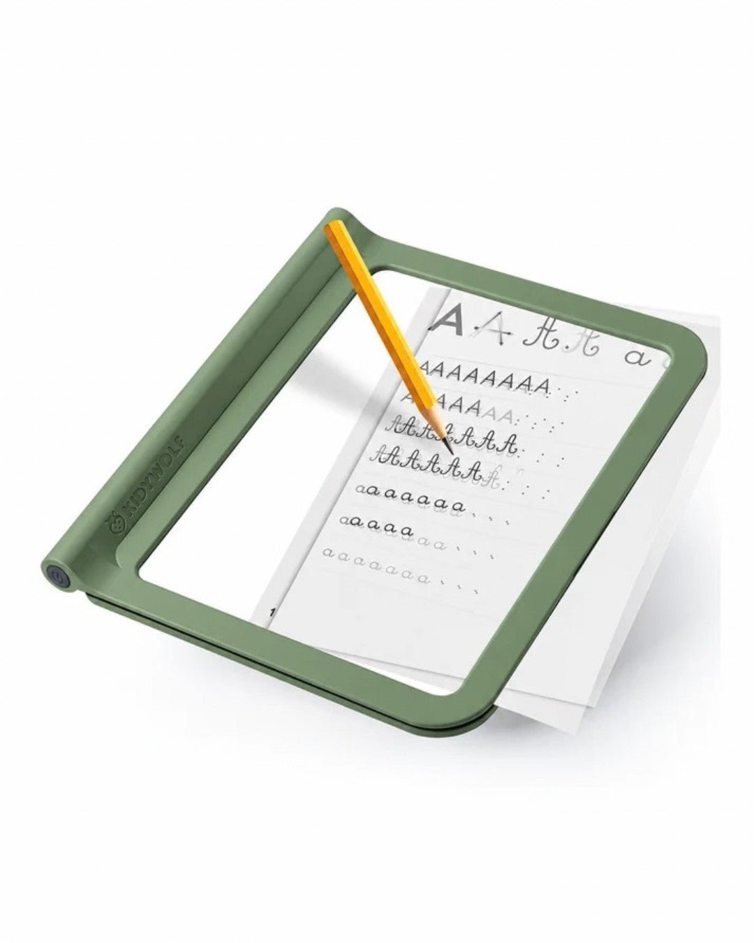 Tablette à dessin lumineuse KIDYDRAW-PRO verte de Kidywolf, avec kit pour écrire, compter et dessiner et tableau à effet néon au verso.