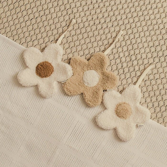 Attache Tétine Big Fleur Marguerite en Sherpa - Écru / camel - Lina et Compagnie
