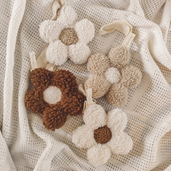 Attache Tétine Fleur Marguerite en Sherpa - Écru / sable - Lina et Compagnie