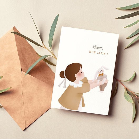Carte Postale - Bisou mon Lapin - Lina et Compagnie